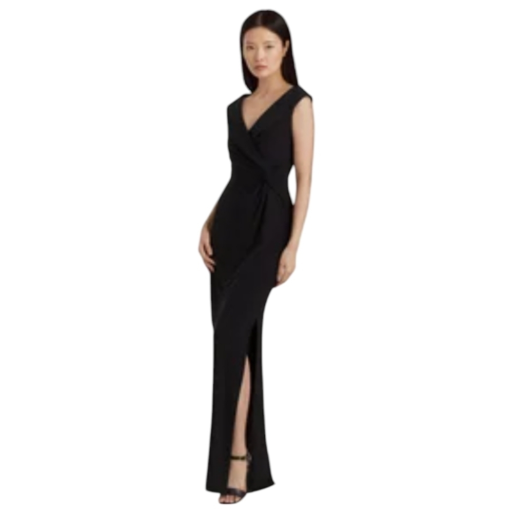 Lauren by Ralph Lauren Black Draped Sleeveless Long Dress Size 14‎